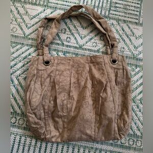 J. Jill Cotton Handbag Purse Light Brown Medium Sized VGUC Boho Floral VGUC